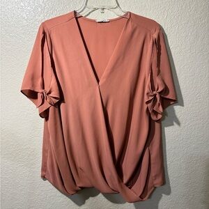 Sandy & Sid NY XL Mauve Surplice Wrap Hi Low Tie Sleeve Blouse